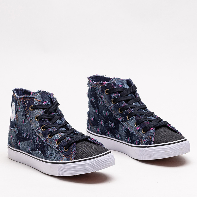 Navy blue women's fabric ankle sneakers Denario - Footwear