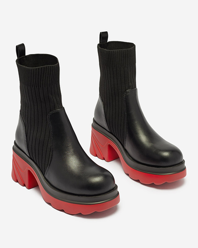 Women's black boots on a solid red sole Nerisw - Footwear