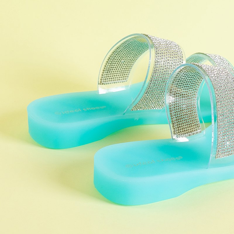 Голубые женские шлепанцы со стразами Niuci