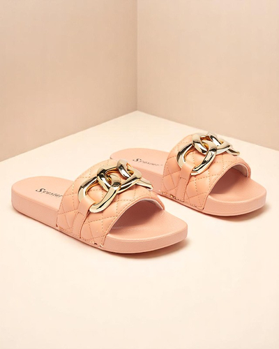 Royalfashion Coral women's quilted flip-flops with gold chain Eteris