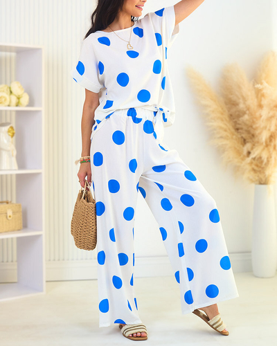 Royalfashion Кобальтовый белый женский комплект в горошек