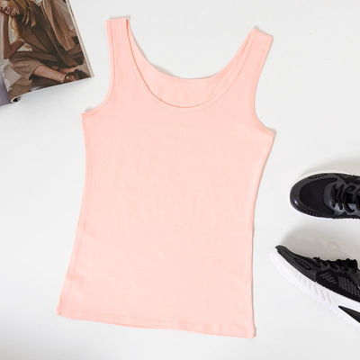 Light pink women's T-shirt with wide straps - Clothing