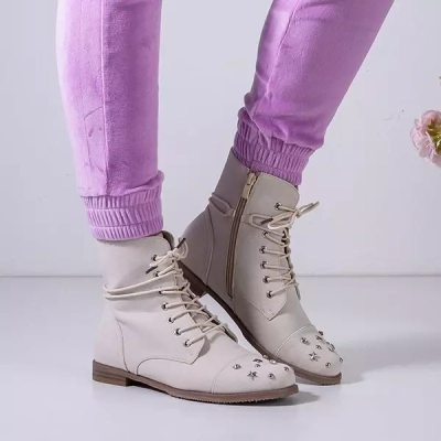 OUTLET Beige women's boots with embellishments Matildat - Footwear