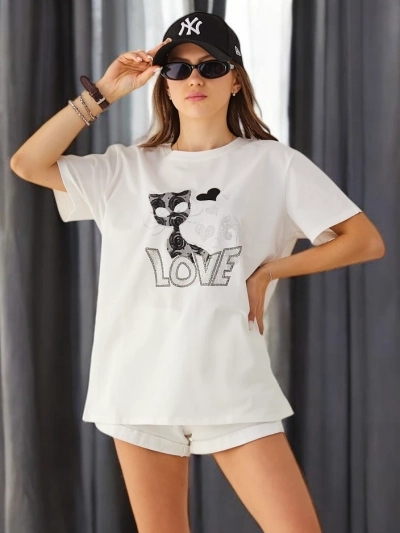 Royalfashion Women's Cotton T-shirt Cat Love