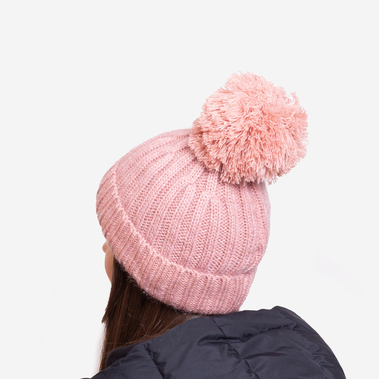 Dark pink women's insulated glossy beanie with pompom - Accessories