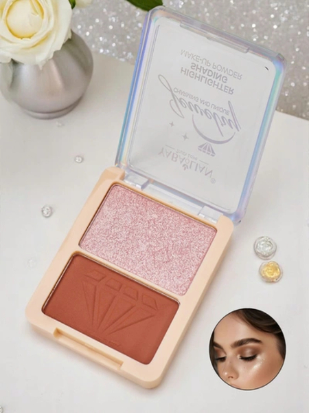 Pressed face highlighter and bronzer in a compact