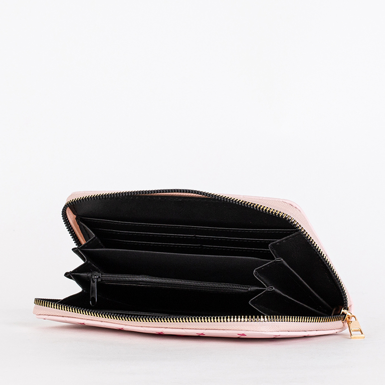 Pink women's large wallet with hearts - Accessories