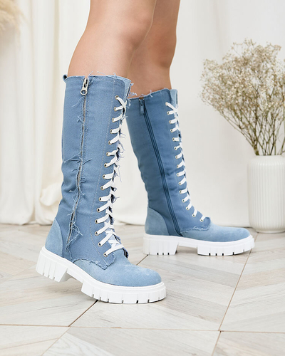 Royalfashion Синие женские тканевые сапоги Leconen