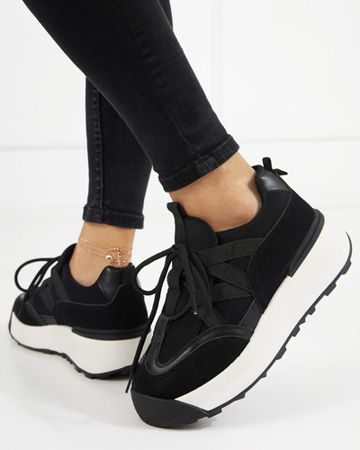 OUTLET Black women's sports shoes with a higher Kanislo sole - Footwear