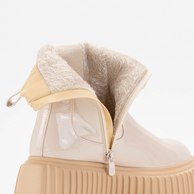 Beige women's lacquered Monka boots - Footwear