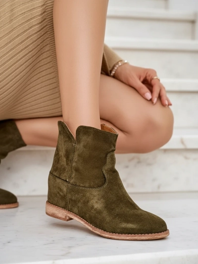Royalfashion Cowboy-style ankle boots on a covered wedge Blueston