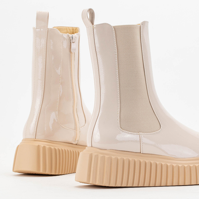 Beige women's lacquered Monka boots - Footwear