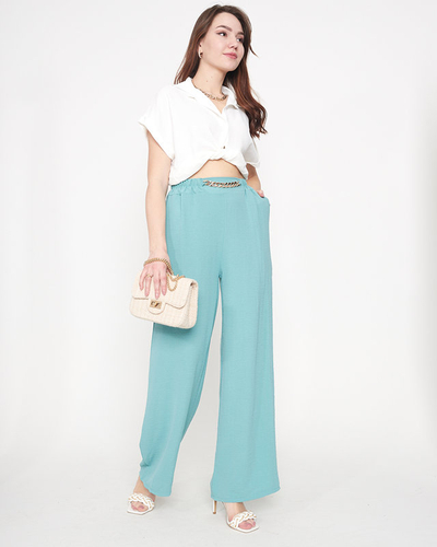 Women's green wide palazzo trousers with chain - Clothing