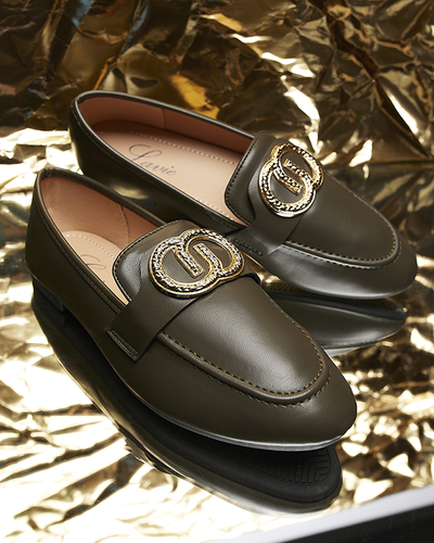 Dark green women's moccasins with gold embellishment Uletta - Footwear