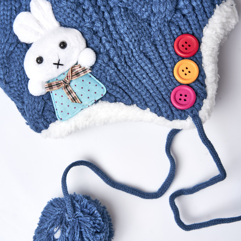 Navy blue children's tied hat with decoration - Accessories