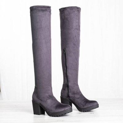 OUTLET Gray boots on a higher post Moccalinea - Footwear