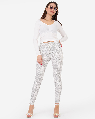 Women's gray patterned fabric trousers - Clothing