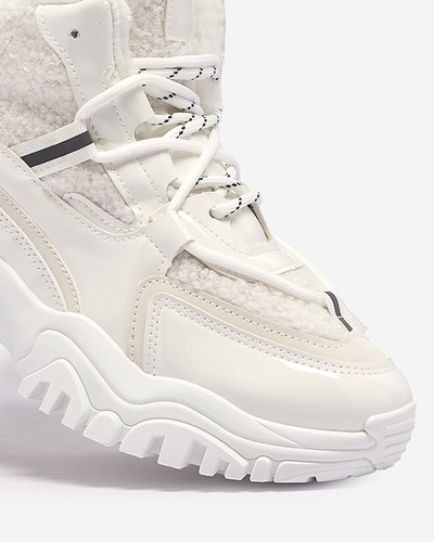 White women's sports shoes with fur Sagglo- Footwear