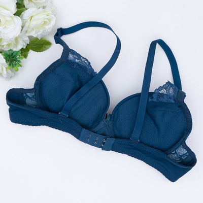 Turquoise women's push-up bra with lace inserts - Underwear