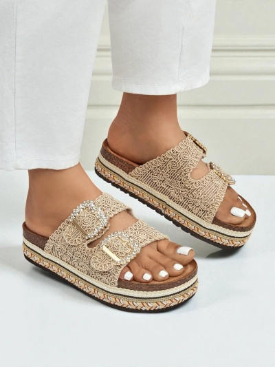 Royalfashion Women's sandals with rhinestone buckles GlamCork