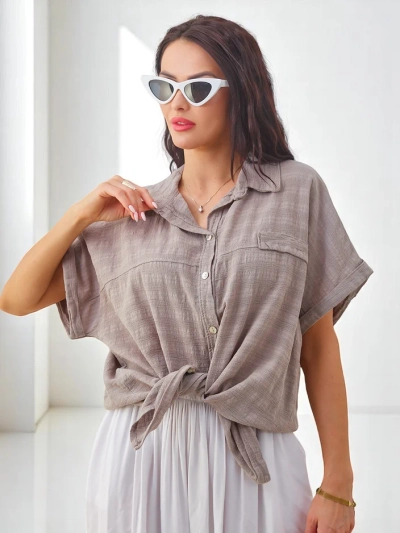 Royalfashion Women's cotton shirt with embossing and short sleeves