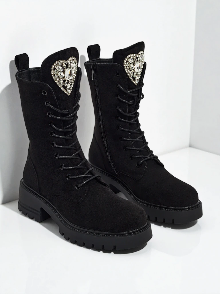 Eko zamszowe sznurowane botki damskie Emelune