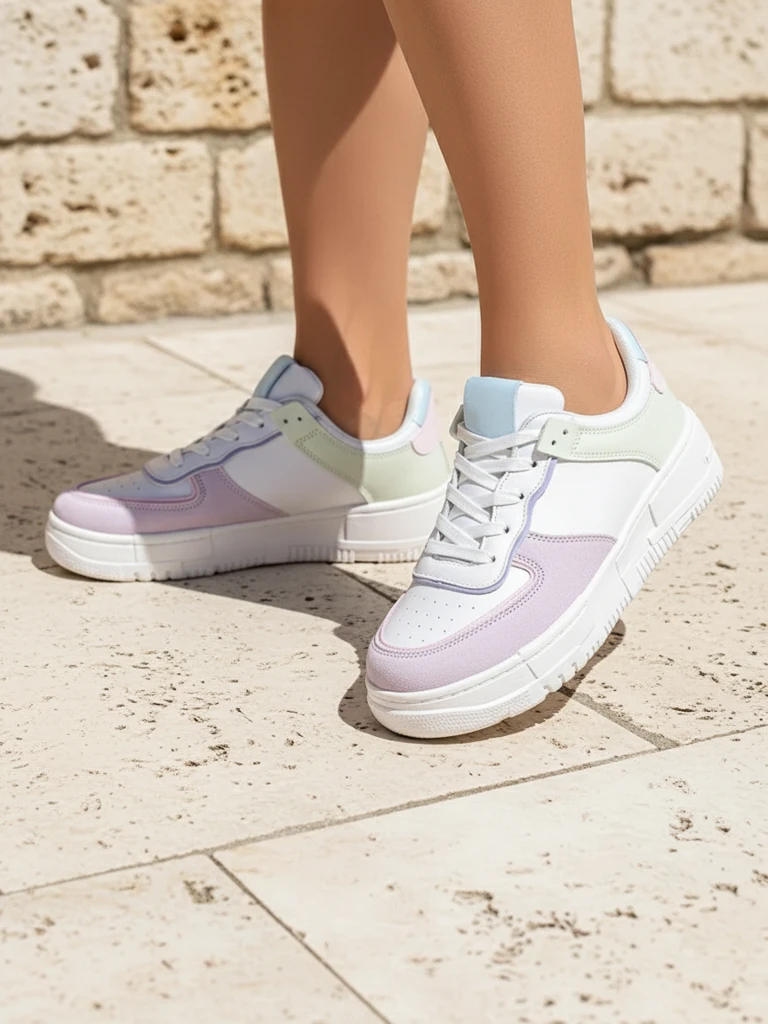 Lycaste beige women's sneakers made of ecological leather with a flat sole