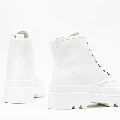 White women's boots with a flat heel Roulle - Footwear