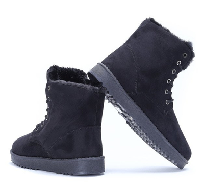 Czarne, ocieplane botki na platformie Gretta - Obuwie