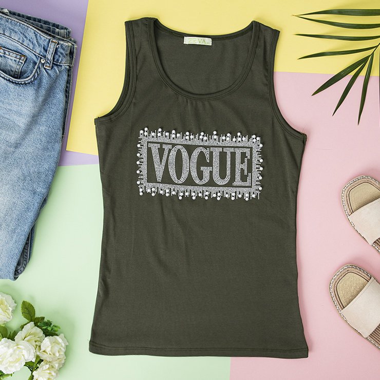 Темно-зеленый женский топ со стразами