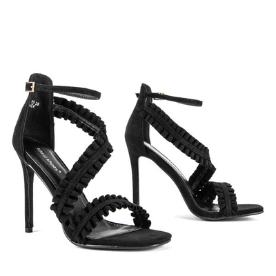 Black high heel sandals with ruffles Finn - Footwear