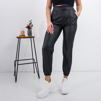 Black women's eco-leather pants - Trousers