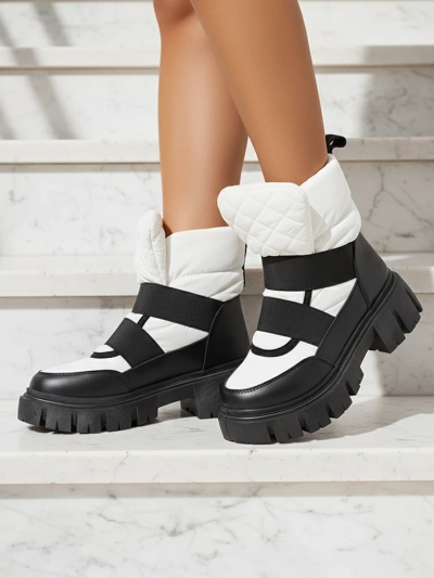 Женские сноубутсы на плоской подошве черно-белого цвета Ferory- Footwear