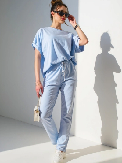 Royalfashion Sieviešu kokvilnas komplekts ar īsajām piedurknēm un taisnām biksēm