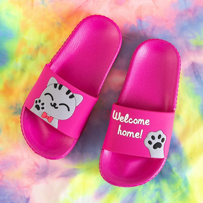 Fuchsia children's slippers with a kitten Keryn - Footwear