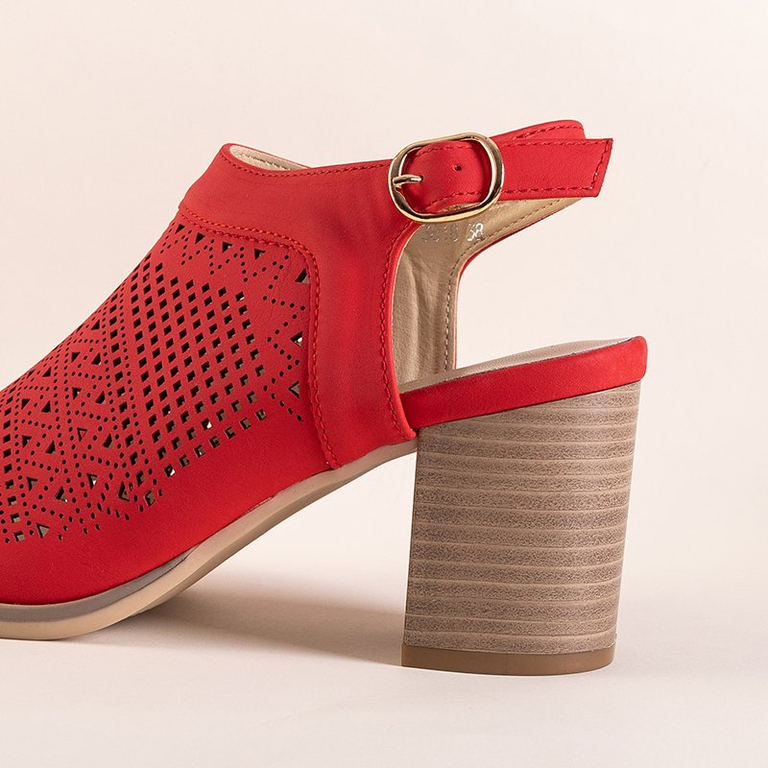 Women's red openwork sandals on the post Elvey - Footwear