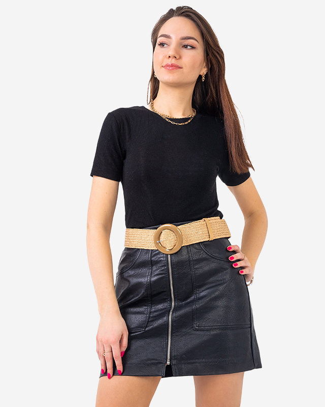 Light brown woven women's belt - Accessories
