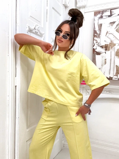 Royalfashion sieviešu kokvilnas komplekts ar platām biksēm