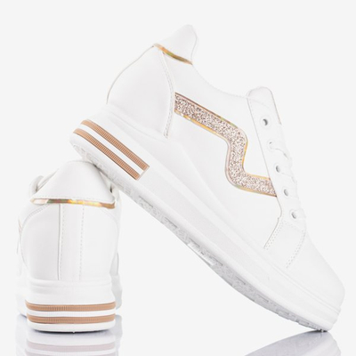 White indoor sports shoes on a covered heel with gold inserts Say It - Footwear