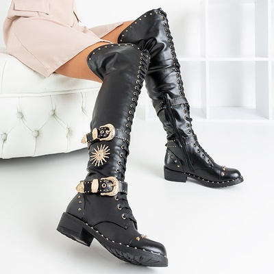 Black boots with gold ornaments Antanasia - Footwear