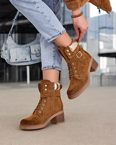 Royalfashion Zemas papēdis sieviešu ķēžu zābaki Nedelin