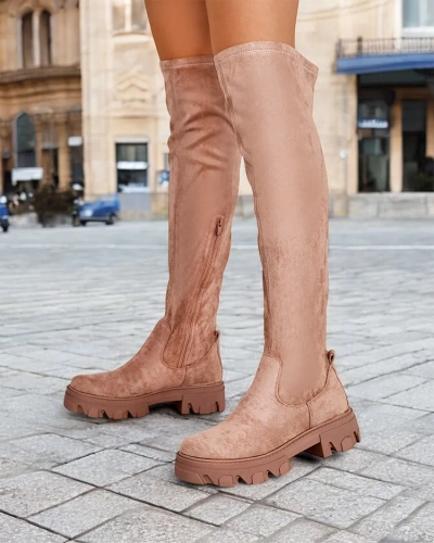 Royalfashion Sieviešu plakanas augšstilbu ieliekamas zābaki Vianas