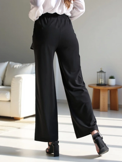 Royalfashion Wide women's trousers with a decorative buckle