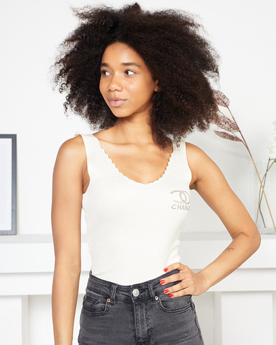 Women's Cream Strappy Elastic Top - Clothing