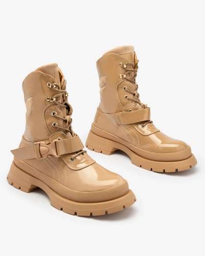 Royalfashion Women's lacquered boots in light brown Setogy