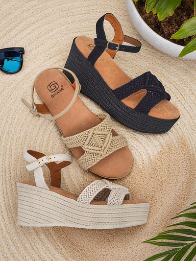 Royalfashion Sieviešu platformas sandales ar pītiem elementiem Sunny Day