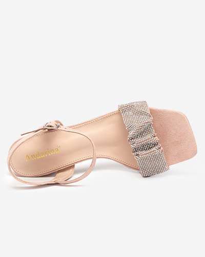 Pink women's sandals on a post with cubic zirconias Trieste - Footwear