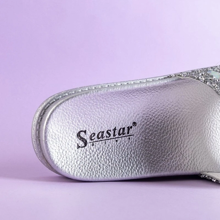 OUTLET Silver women's platform slippers with cubic zirconia Sailor - Footwear