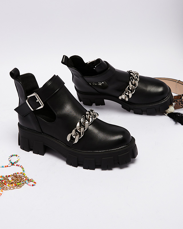 Black women's boots with a cut-out and embellishment Meveril - Footwear