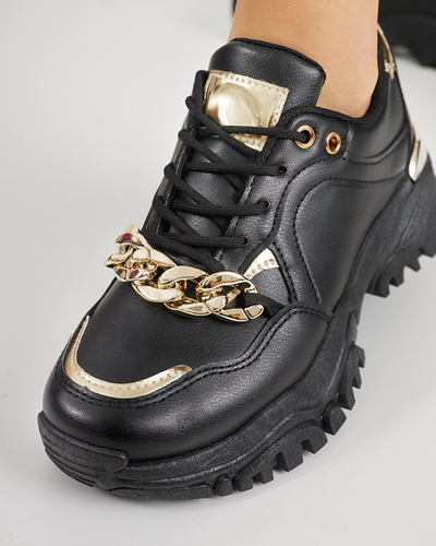 OUTLET Black women's sports shoes with gold chain Evitos - Footwear